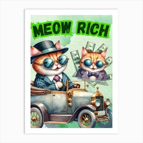 Cat Art, Animal Art, Kids Art, Meow Rich Art Print