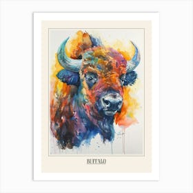 Buffalo Colourful Watercolour 4 Poster Art Print