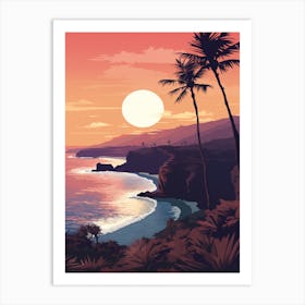 Illustration Of Hanauma Bay Honolulu Hawaii In Pink Tones 1 Art Print