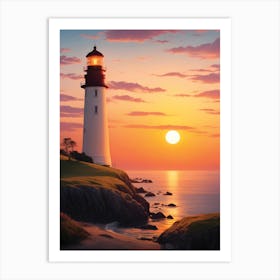 Lighthouse at Sunset Art Print