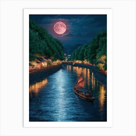 Moonlight On The River Art Print