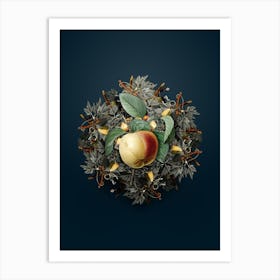 Vintage Snow Calville Apple Fruit Wreath on Teal Blue Art Print