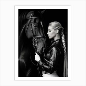 Monochromatic Photo Woman In Equestrian Attire Fitted Black Jacket White Breeches Black Leather Art Print