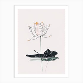 Blooming Lotus Flower In Pond Minimal Line Drawing 7 Art Print