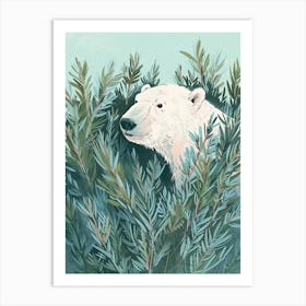 Polar Bear Hiding In Bushes Storybook Illustration 4 Art Print