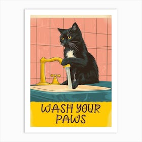 Wash Your Paws Cat Bathroom Art Print