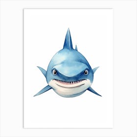 Cartoon Watercolour Silky Shark Kids Nursery 4 Art Print