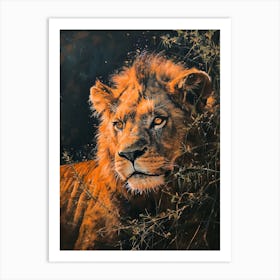 Barbary Lion Night Hunt Acrylic Painting 2 Art Print
