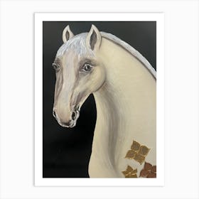 White Horse With Leaves Art Print