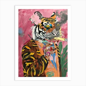 Animal Party: Crumpled Cute Critters with Cocktails and Cigars Tiger Smoking Art Print