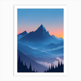 Misty Mountains Vertical Composition In Blue Tone 65 Art Print