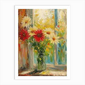 Gerbera Daisy Flowers On A Cottage Window 1 Art Print