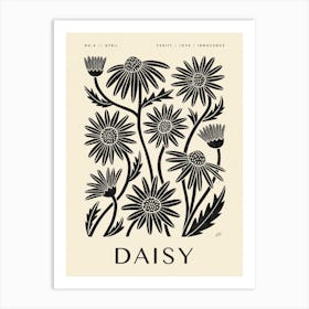 Rustic April Birth Flower Daisy Black Cream Art Print