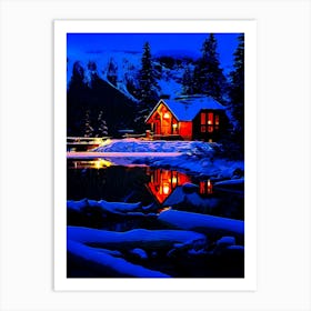 Cozy Winter Mountain Lodge Art Print