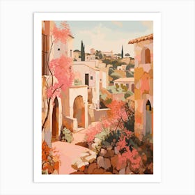 Algarve Portugal 4 Vintage Pink Travel Illustration Art Print