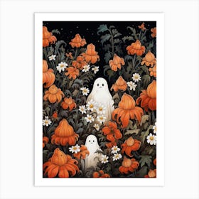 Cute Bedsheet Ghost, Botanical Halloween Watercolour 103 Art Print