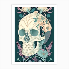 Skull With Floral Patterns 1 Pastel Line Drawing Art Print