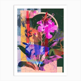 Phlox 4 Neon Flower Collage Art Print