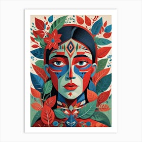 Folk Abstract Face Illustration 3 Art Print (12) Art Print