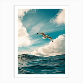 Seagull Flying Over Ocean Art Print