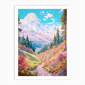 Tour De Mont Blanc France 2 Hike Illustration Art Print