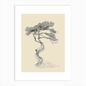 Bonsai Tree Minimalist Line Art Monoline Illustration Art Print