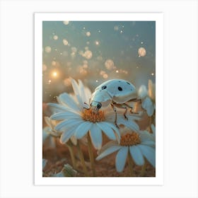 Ladybug On Daisies Art Print