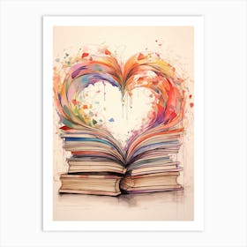 Swirly Line Book Heart Rainbow 3 Art Print