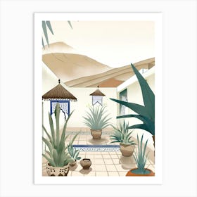 Morocco Courtyard wter color Art Print