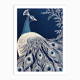 Blue Peacock Feathers In The Wind Art Print