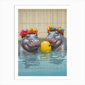 Hippo In The Pool Art Print