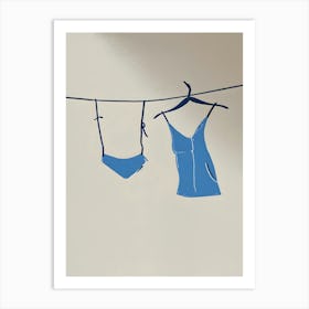 Blue Clothes Hanging On A Clothesline Art Print