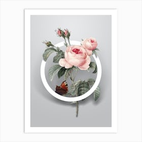 Vintage Provence Rose Minimalist Floral Geometric Circle on Soft Gray n.0530 Art Print