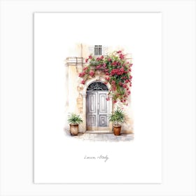 Lecce, Italy   Mediterranean Doors Watercolour Painting 4 Poster Art Print