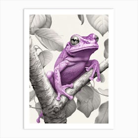 Purple Tree Frog Vintage Botanical 1 Art Print