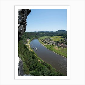 View of the Elbe river and sandstone rocks in Saxon Switzerland Art Print