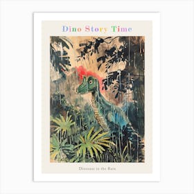 Dinosaur In The Rain Watercolour Illustration 2 Poster Art Print