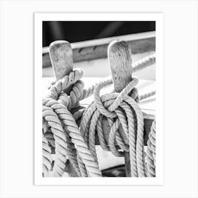 Ropes On A Boat Black And White Art Print