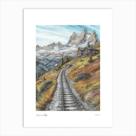 French Alps France Pencil Sketch 1 Watercolour Travel Poster Art Print