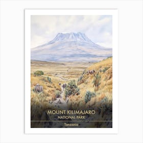 Mount Kilimajaro National Park Tanzania Watercolour 2 Art Print