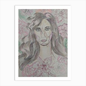 Portrait Of A Woman With Flowers 1 Art Print