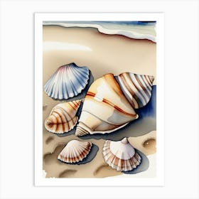 Seashells on the beach, watercolor painting 28 Art Print