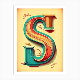 S, Letter, Alphabet Vintage Sketch 2 Art Print