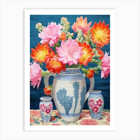 Cactus Painting Maximalist Still Life Cylindropuntia Kleiniae Cactus 2 Art Print