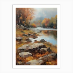 Forest Lake, Autumn Lake, Vintage Oil Painting, Farmhouse Wall Decorations, Antique Landscape, Vintage Landscape Oil Painting.6 2 Art Print