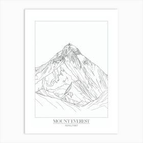Mount Everest Nepal Tibet Line Drawing 1 Poster Art Print