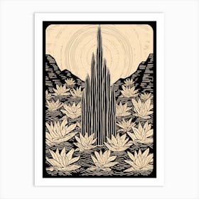 B&W Cactus Illustration Organ Pipe Cactus 1 Art Print