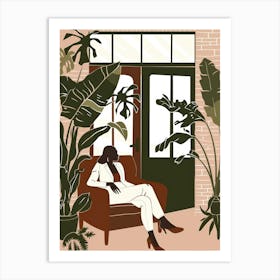 Woman In A Room With Plants Art Print