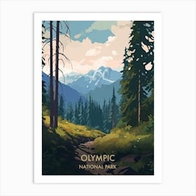 Olympic National Park Travel Poster Illustration Style 4 Art Print