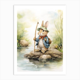 Bunny Fishing Rabbit Prints Watercolour 1 Art Print